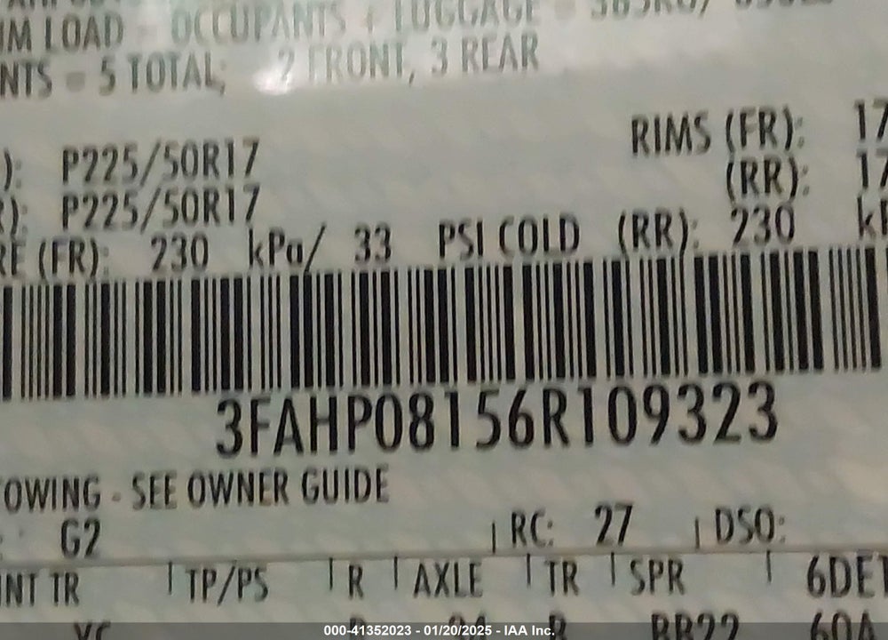 2006 FORD FUSION SEL VIN: 3FAHP08156R109323