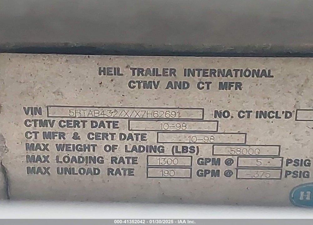 1999 HEIL CO UNKNOWN VIN: 5HTAB432XX7H62691