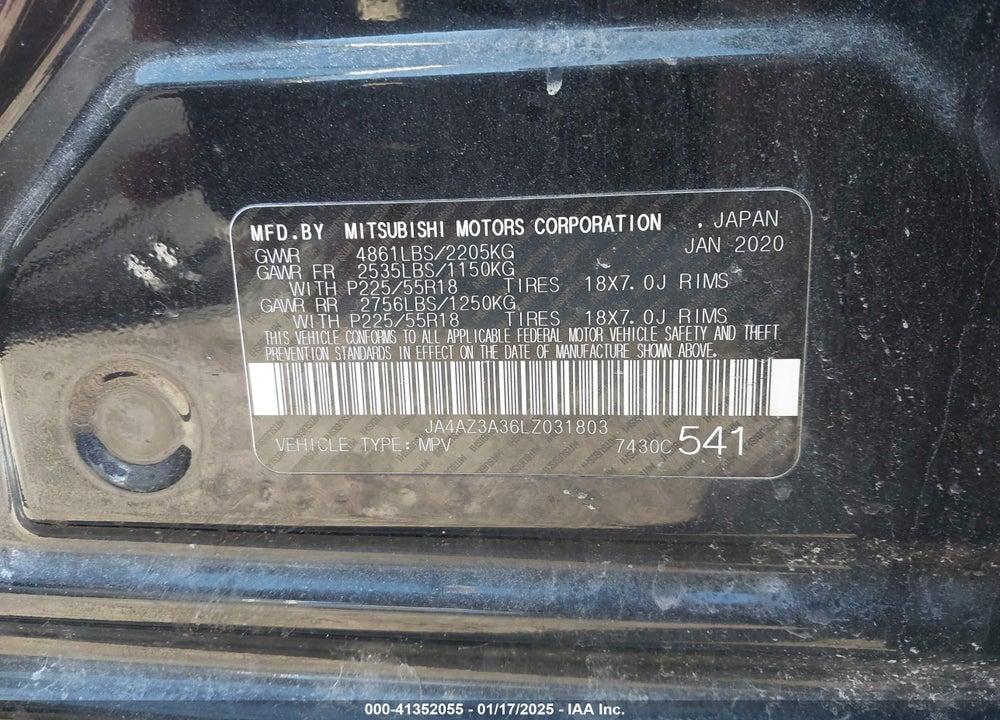 2020 MITSUBISHI OUTLANDER VIN: JA4AZ3A36LZ031803