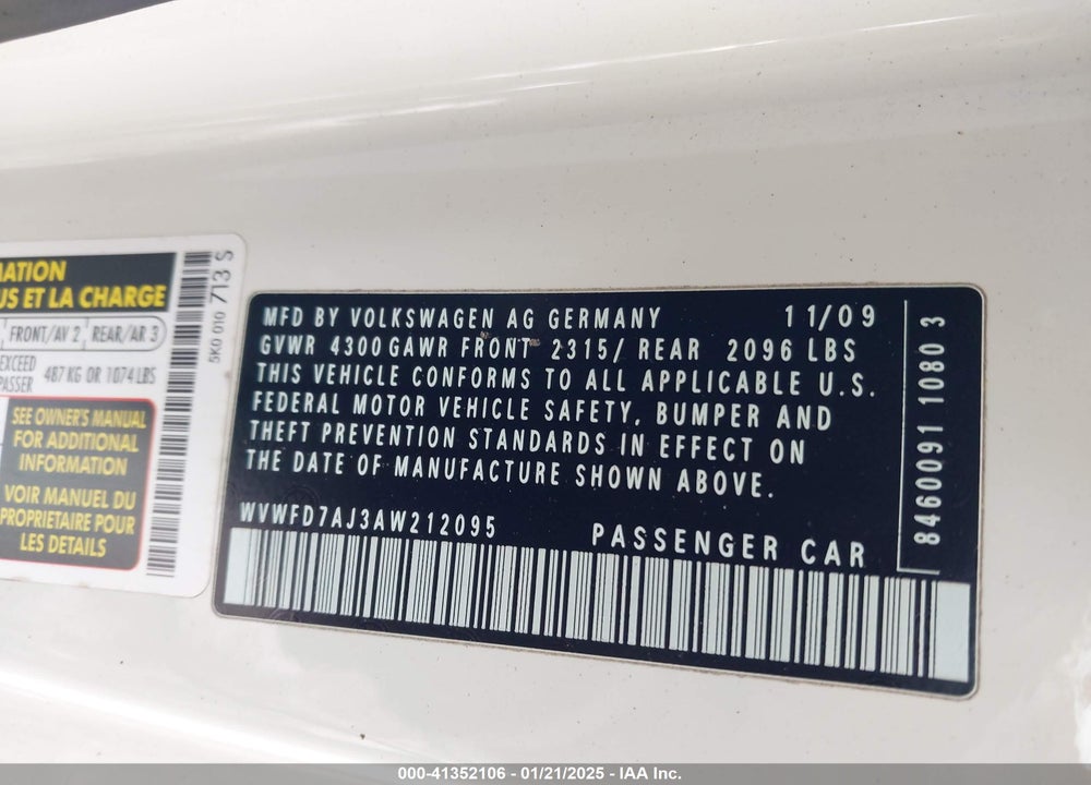 2010 VOLKSWAGEN GTI VIN: WVWFD7AJ3AW212095