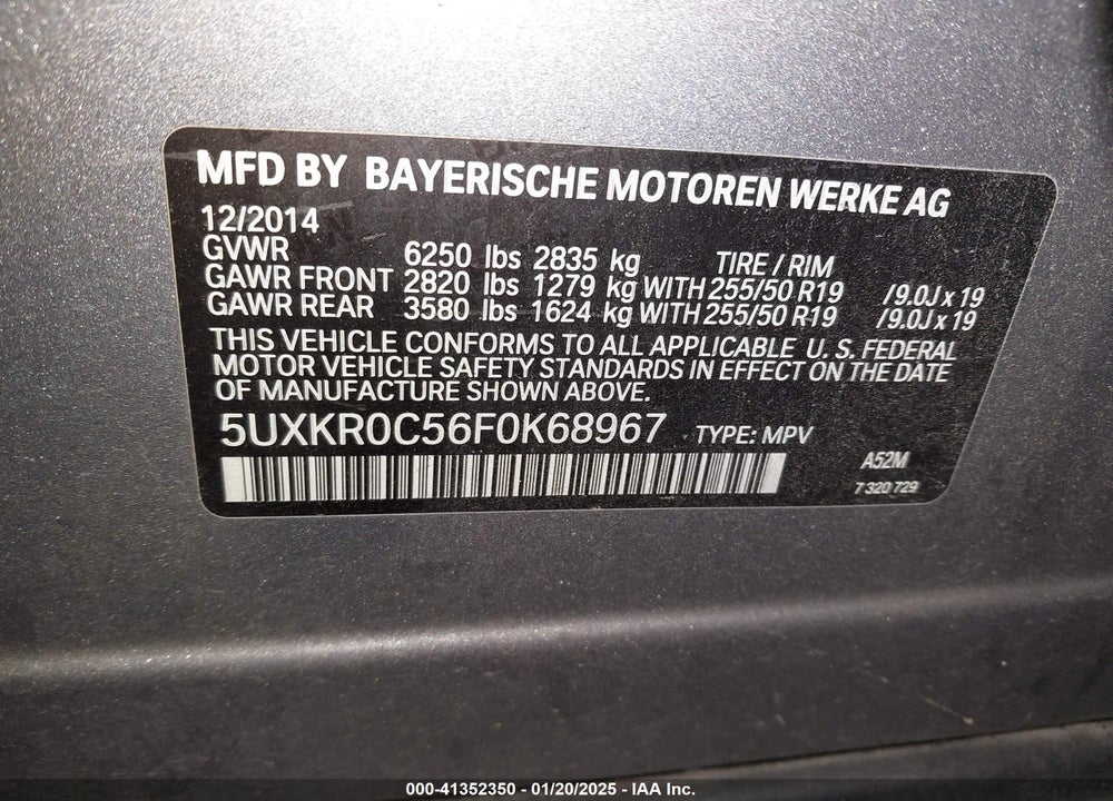 2015 BMW X5 XDRIVE35I VIN: 5UXKR0C56F0K68967