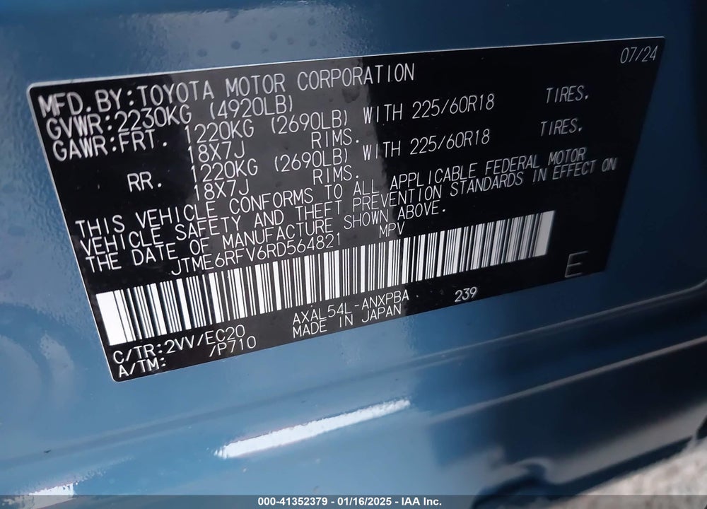 2024 TOYOTA RAV4 HYBRID XSE VIN: JTME6RFV6RD564821