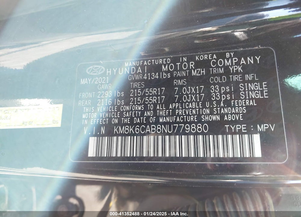 2022 HYUNDAI KONA SEL VIN: KM8K6CAB8NU779880