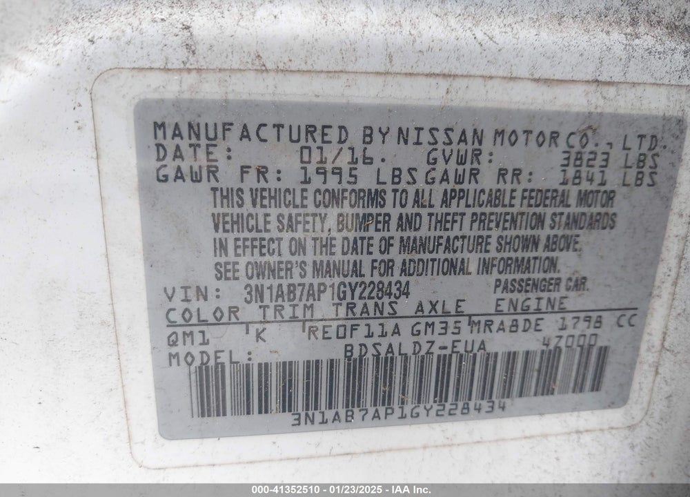 2016 NISSAN SENTRA FE+ S/S/SL/SR/SV VIN: 3N1AB7AP1GY228434
