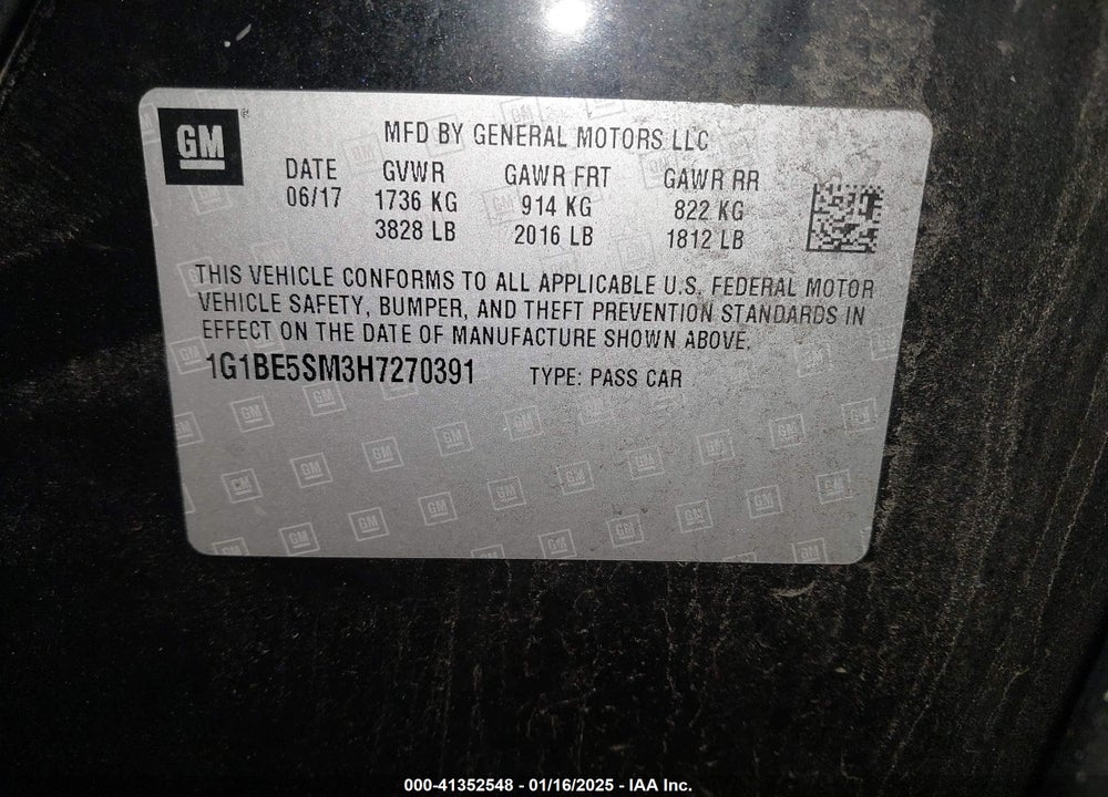 2017 CHEVROLET CRUZE VIN: 1G1BE5SM3H7270391