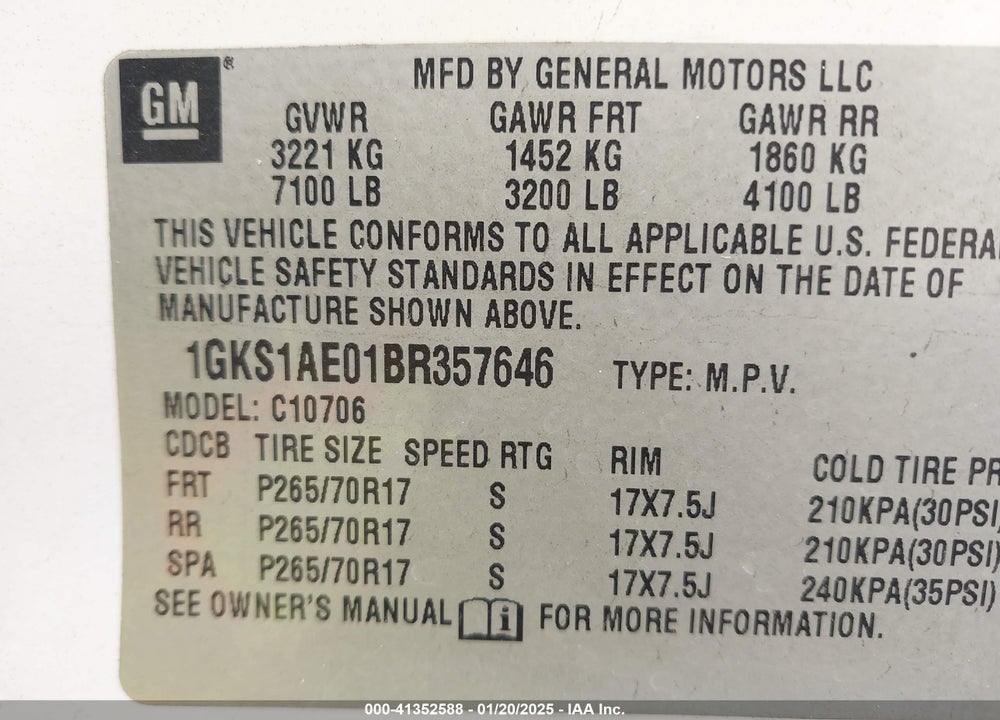 2011 GMC YUKON SLE VIN: 1GKS1AE01BR357646