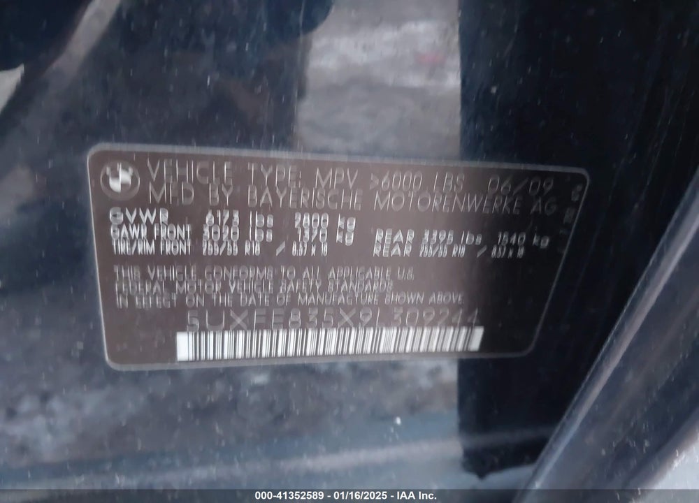 2009 BMW X5 XDRIVE48I VIN: 5UXFE835X9L309244