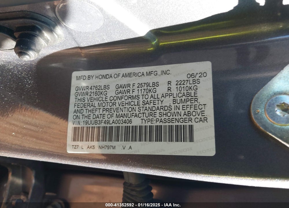 2020 ACURA TLX VIN: 19UUB3F49LA003406