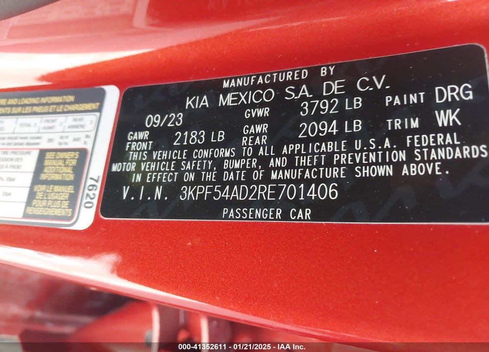 2024 KIA FORTE VIN: 3KPF54AD2RE701406