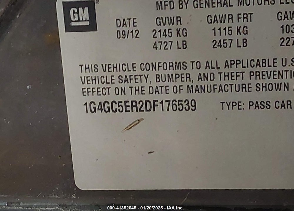 2013 BUICK LACROSSE VIN: 1G4GC5ER2DF176539