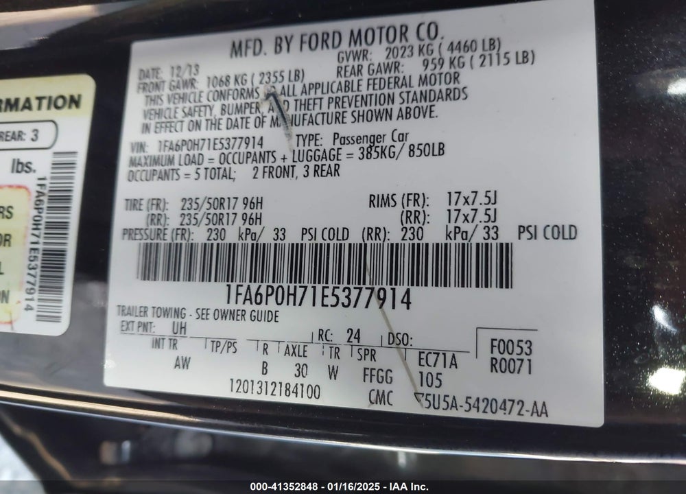 2014 FORD FUSION SE VIN: 1FA6P0H71E5377914