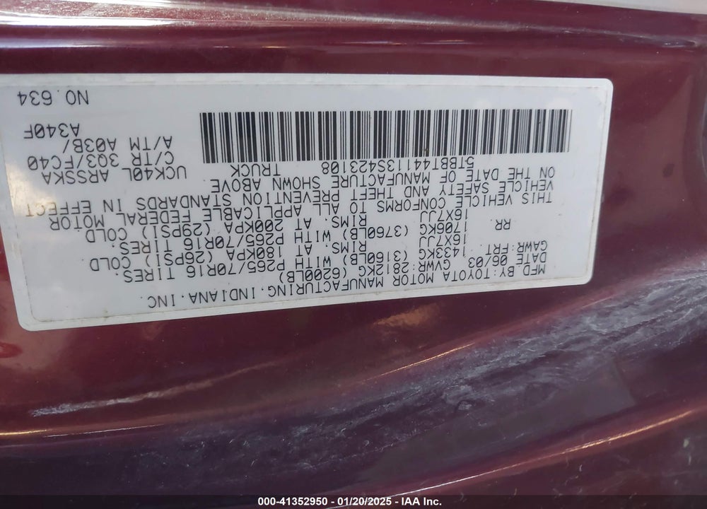2003 TOYOTA TUNDRA VIN: 5TBBT44113S423108