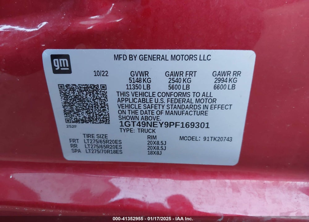 2023 GMC SIERRA 2500HD 4WD  STANDARD BED SLT VIN: 1GT49NEY9PF169301