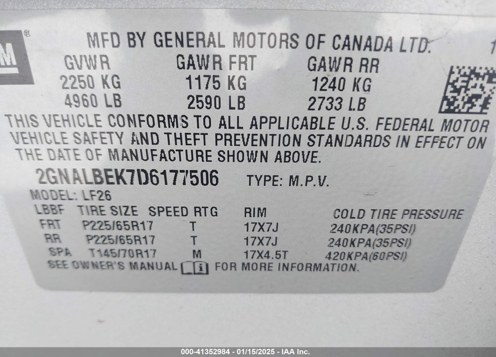 2013 CHEVROLET EQUINOX LS VIN: 2GNALBEK7D6177506