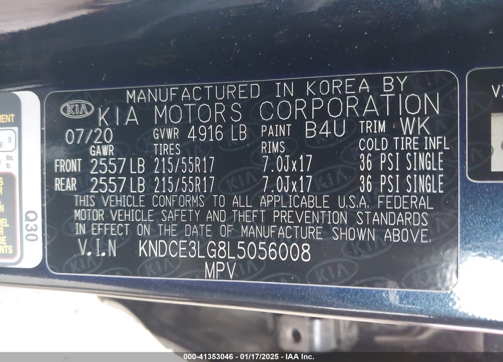 2020 KIA NIRO EV EX PREMIUM VIN: KNDCE3LG8L5056008