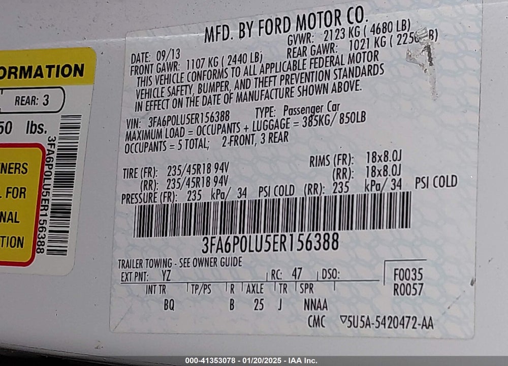 2014 FORD FUSION HYBRID SE VIN: 3FA6P0LU5ER156388