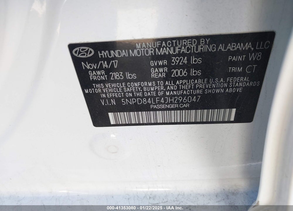 2018 HYUNDAI ELANTRA VIN: 5NPD84LF4JH296047