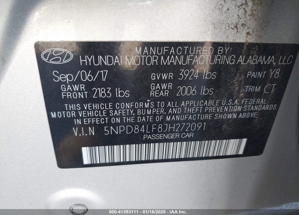 2018 HYUNDAI ELANTRA LIMITED VIN: 5NPD84LF8JH272091