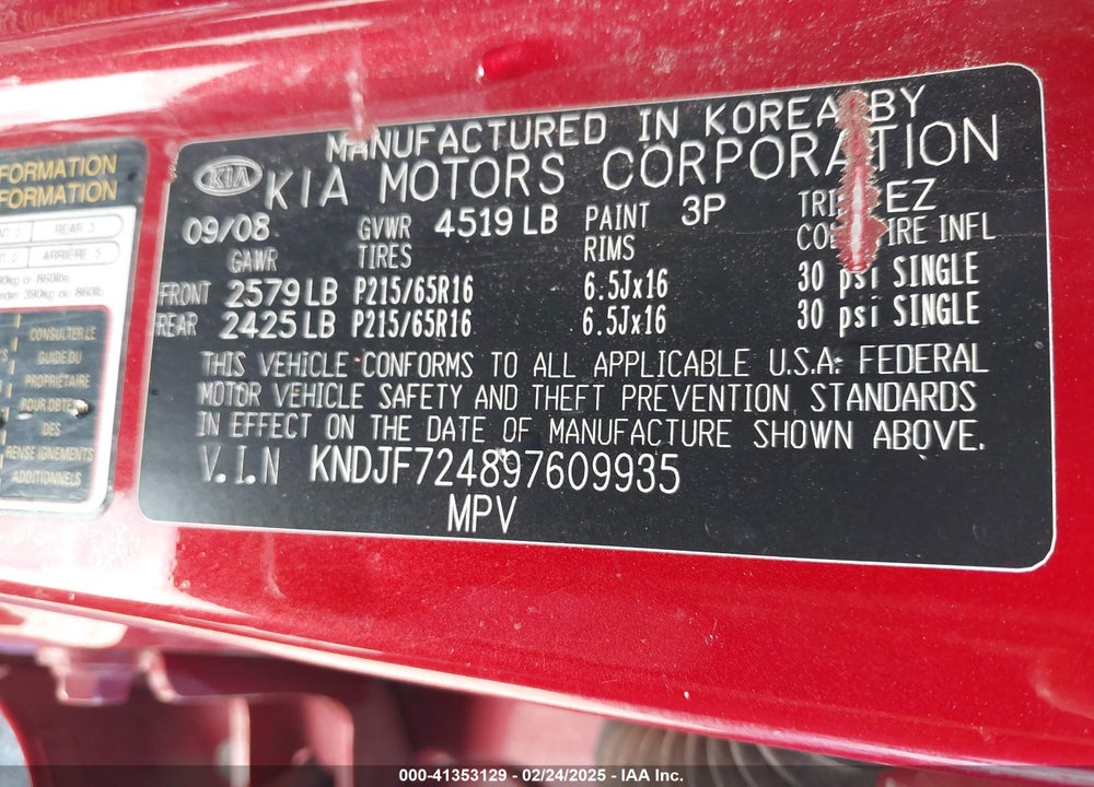 2009 KIA SPORTAGE VIN: KNDJF724897609935