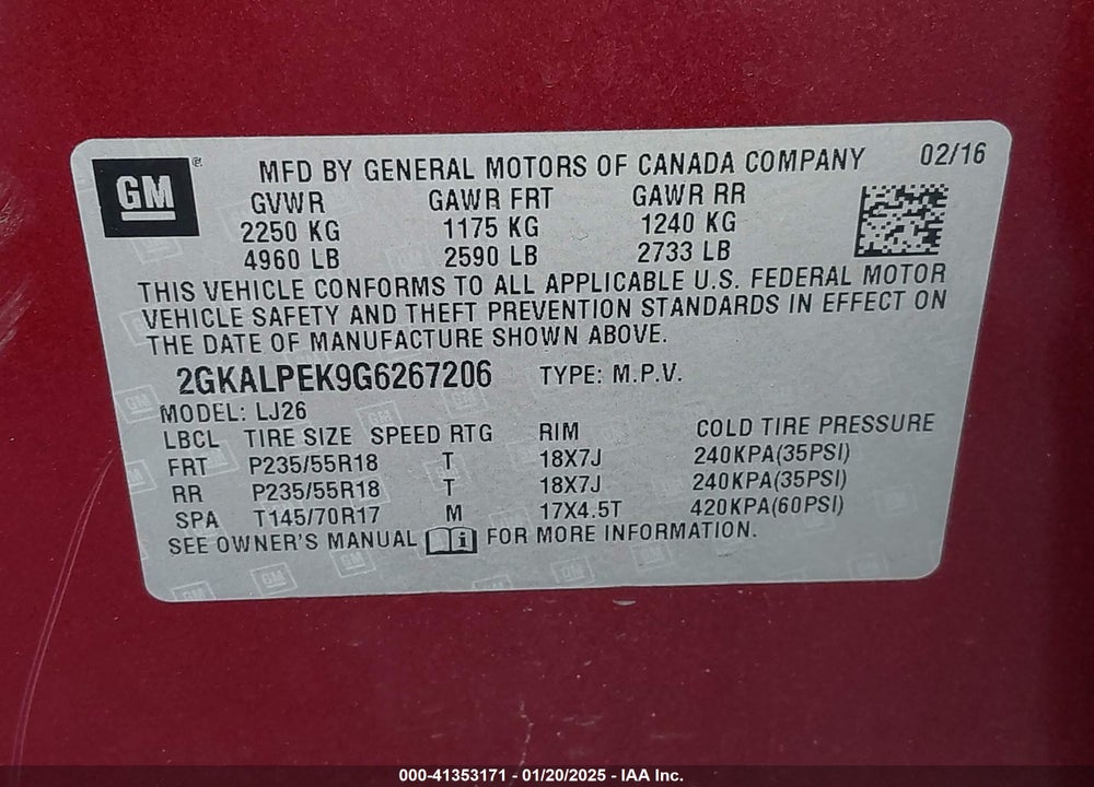 2016 GMC TERRAIN SLT VIN: 2GKALPEK9G6267206