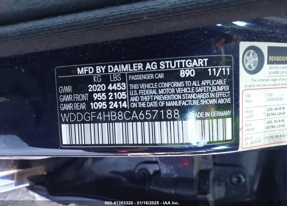 2012 MERCEDES-BENZ C 250 VIN: WDDGF4HB8CA657188