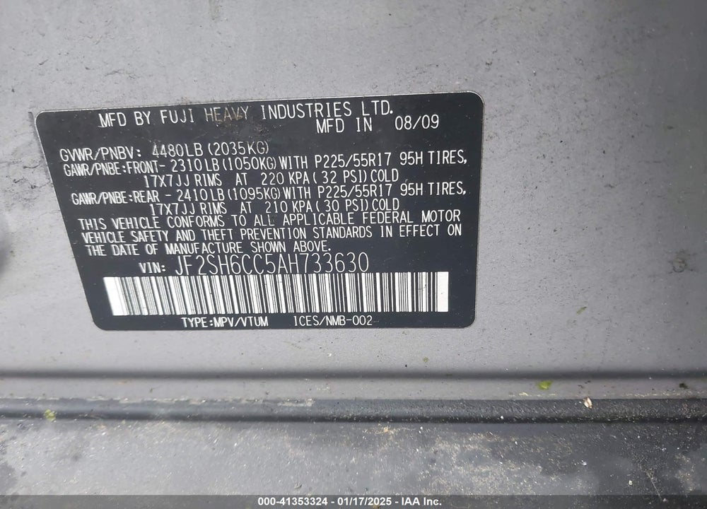 2010 SUBARU FORESTER 2.5X PREMIUM VIN: JF2SH6CC5AH733630