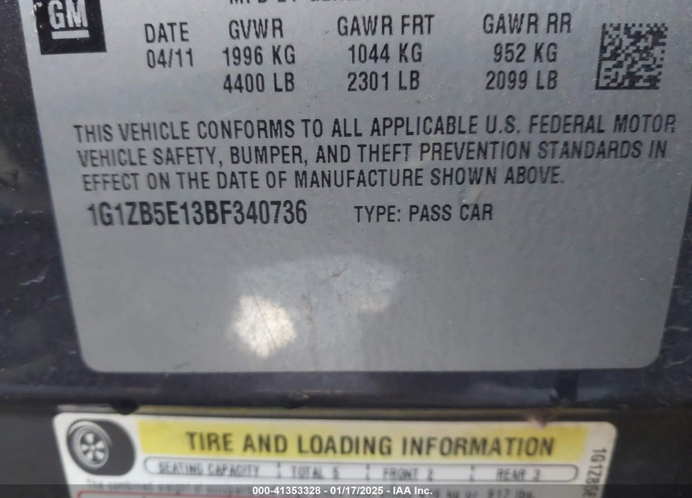 2011 CHEVROLET MALIBU LS VIN: 1G1ZB5E13BF340736