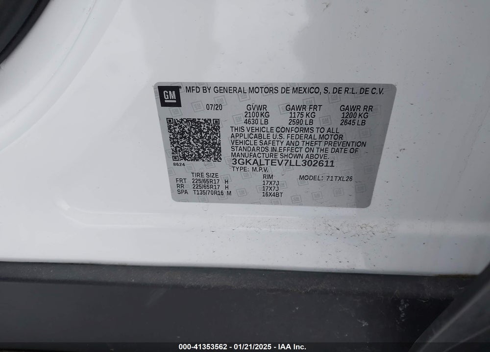 2020 GMC TERRAIN AWD SLE VIN: 3GKALTEV7LL302611