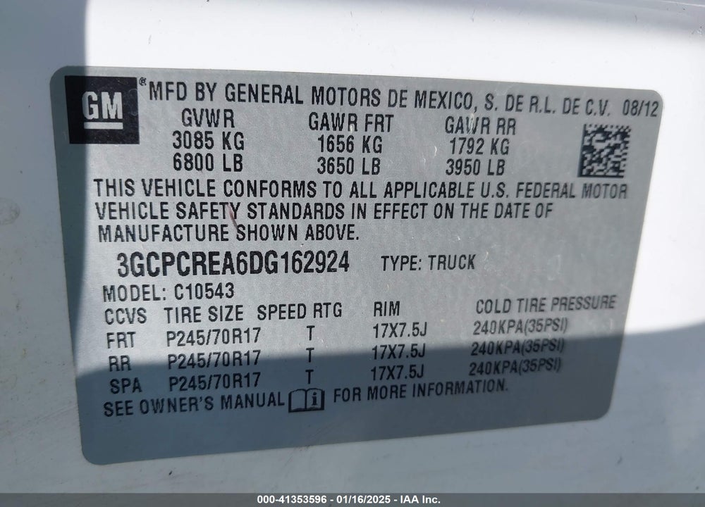 2013 CHEVROLET SILVERADO 1500 VIN: 3GCPCREA6DG162924
