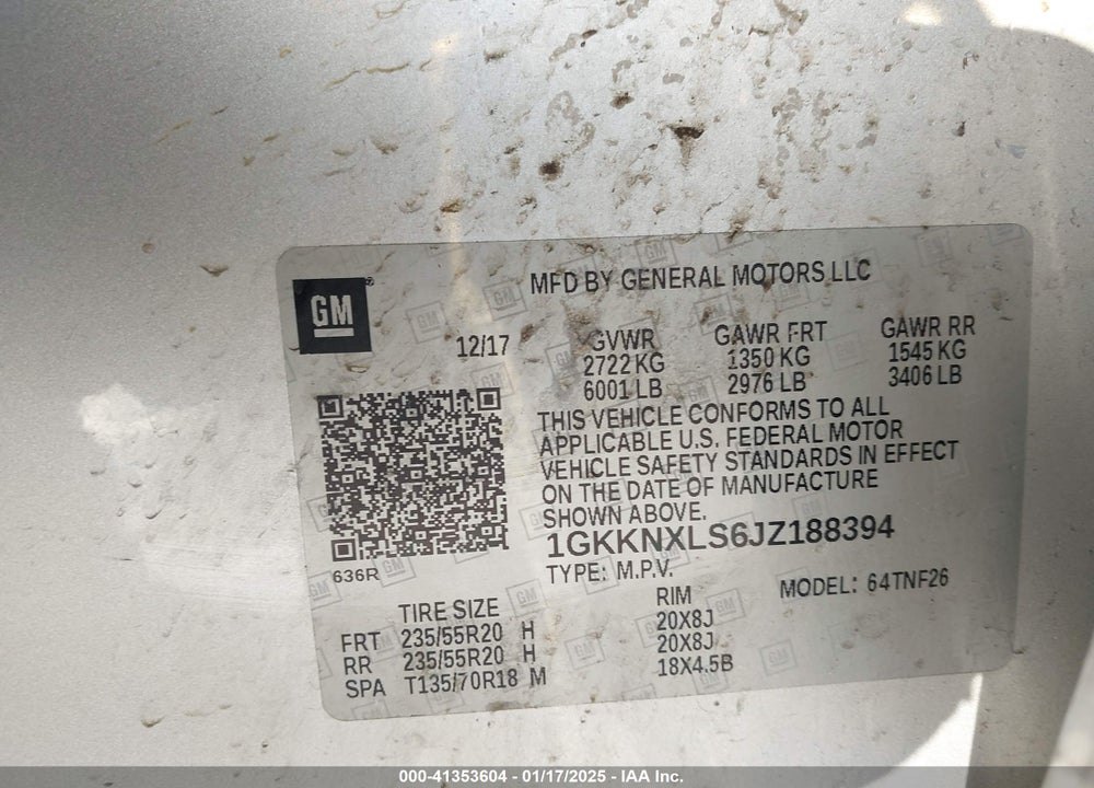 2018 GMC ACADIA DENALI VIN: 1GKKNXLS6JZ188394