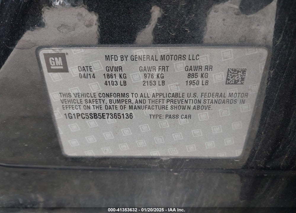 2014 CHEVROLET CRUZE 1LT AUTO VIN: 1G1PC5SB5E7365136