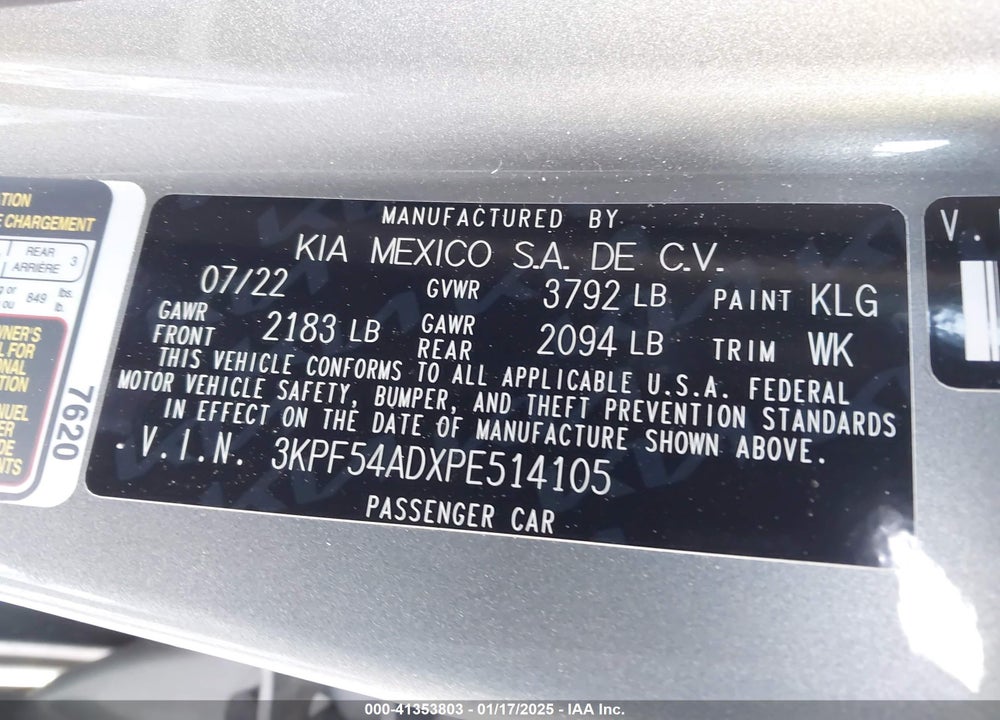 2023 KIA FORTE GT LINE VIN: 3KPF54ADXPE514105