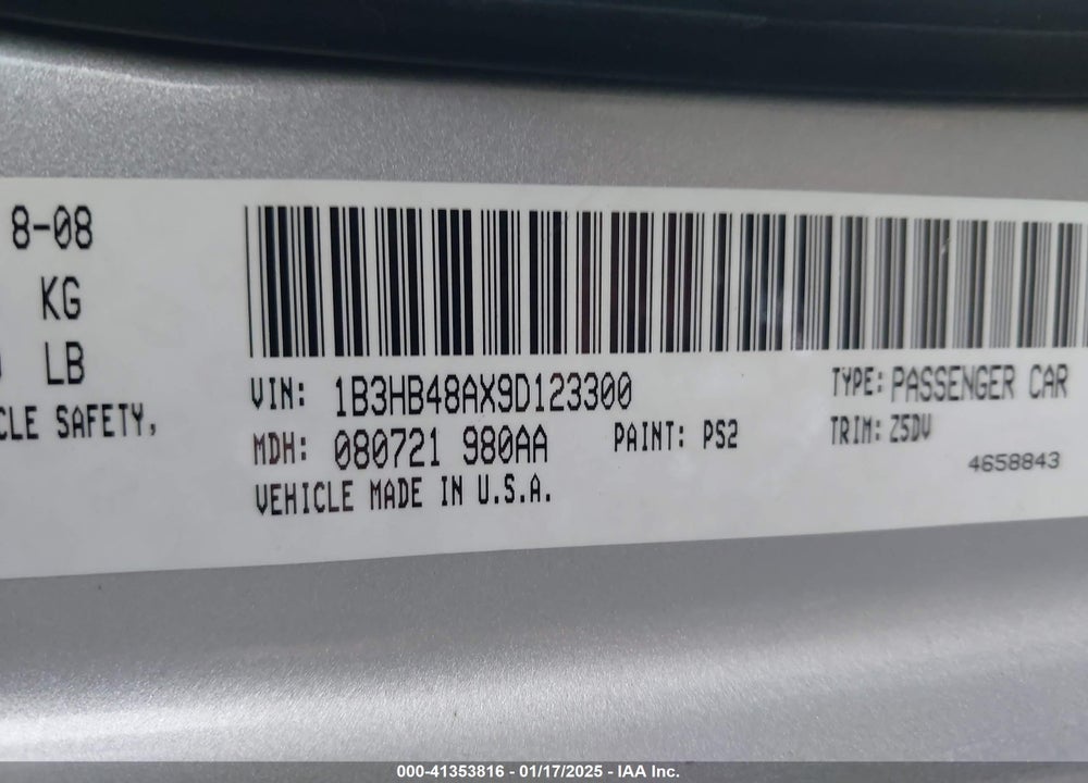 2009 DODGE CALIBER SXT VIN: 1B3HB48AX9D123300