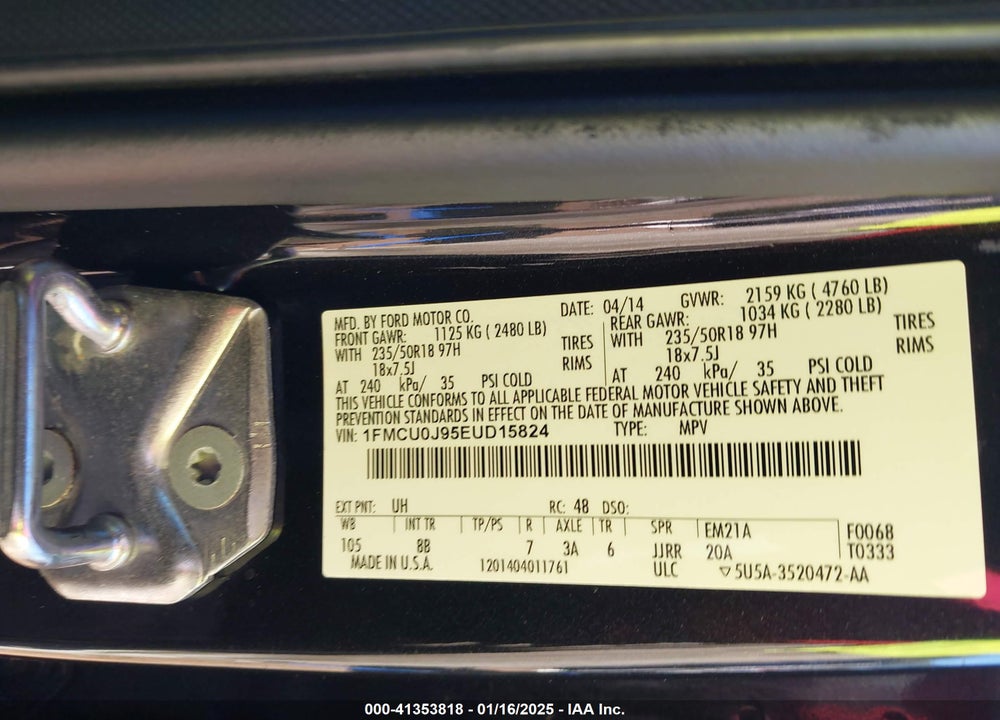 2014 FORD ESCAPE TITANIUM VIN: 1FMCU0J95EUD15824
