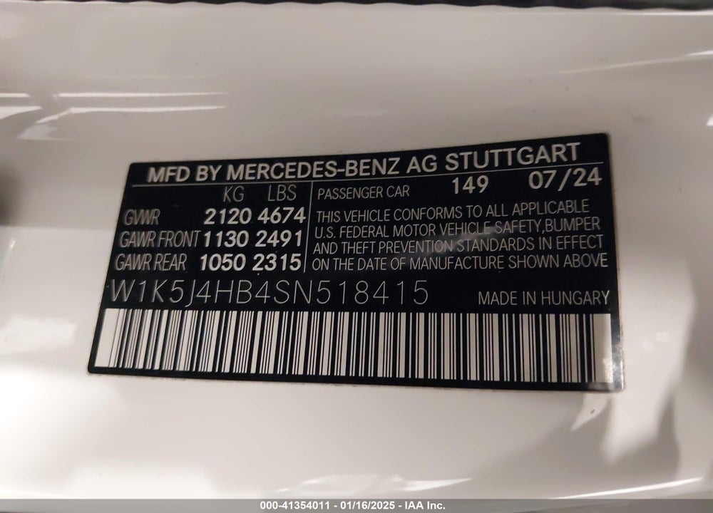 2025 MERCEDES-BENZ CLA 250 COUPE VIN: W1K5J4HB4SN518415