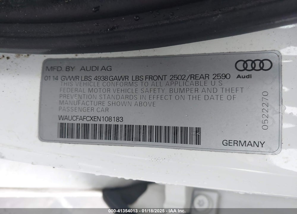 2014 AUDI A6 VIN: WAUCFAFCXEN108183