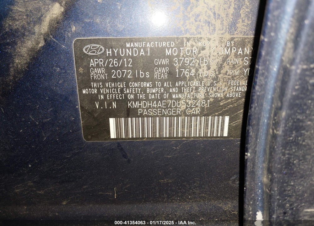 2013 HYUNDAI ELANTRA VIN: KMHDH4AE7DU532481