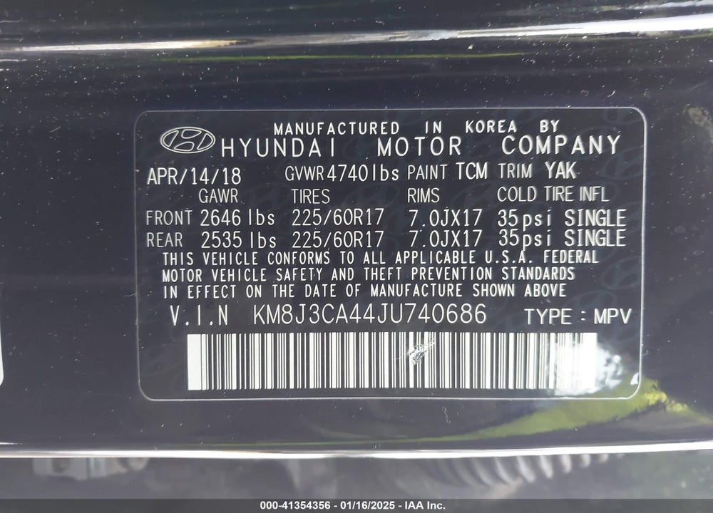 2018 HYUNDAI TUCSON SEL PLUS VIN: KM8J3CA44JU740686