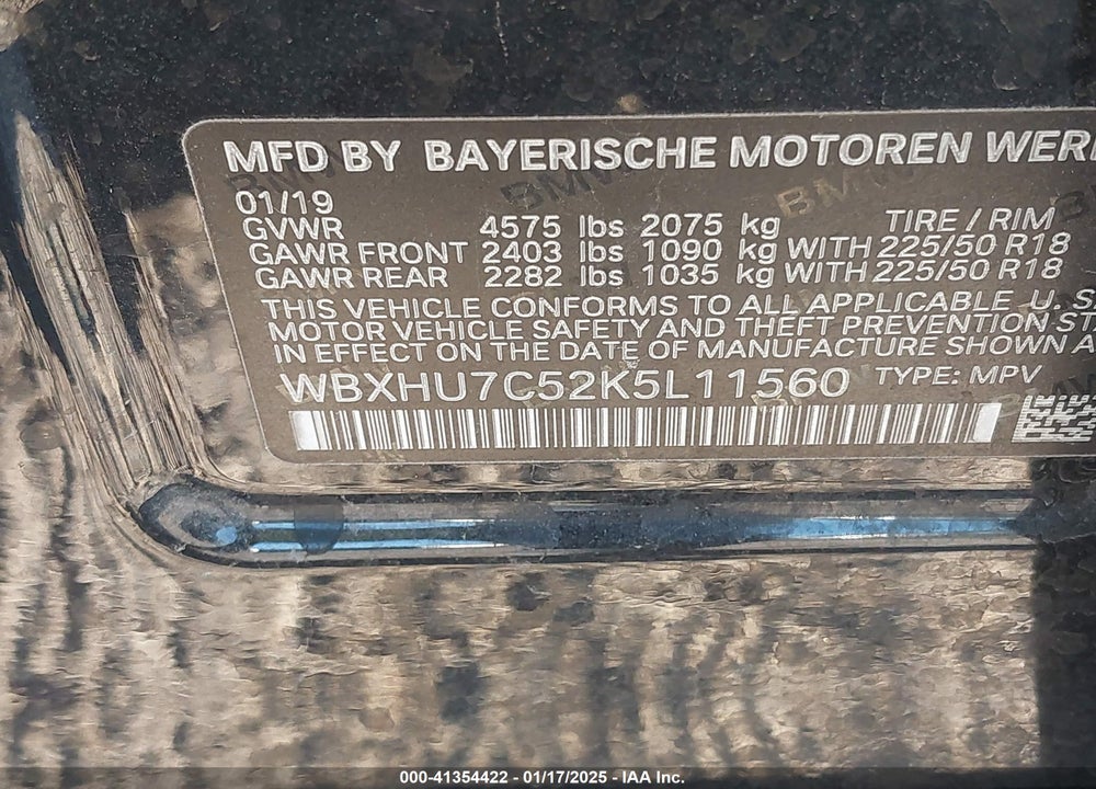2019 BMW X1 SDRIVE28I VIN: WBXHU7C52K5L11560