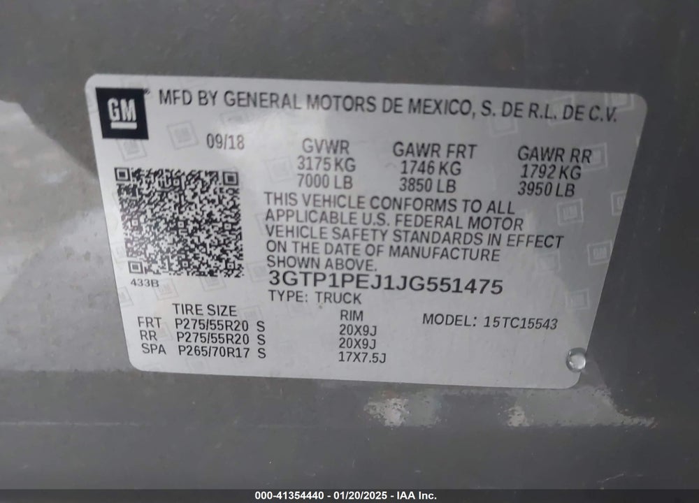 2018 GMC SIERRA 1500 DENALI VIN: 3GTP1PEJ1JG551475