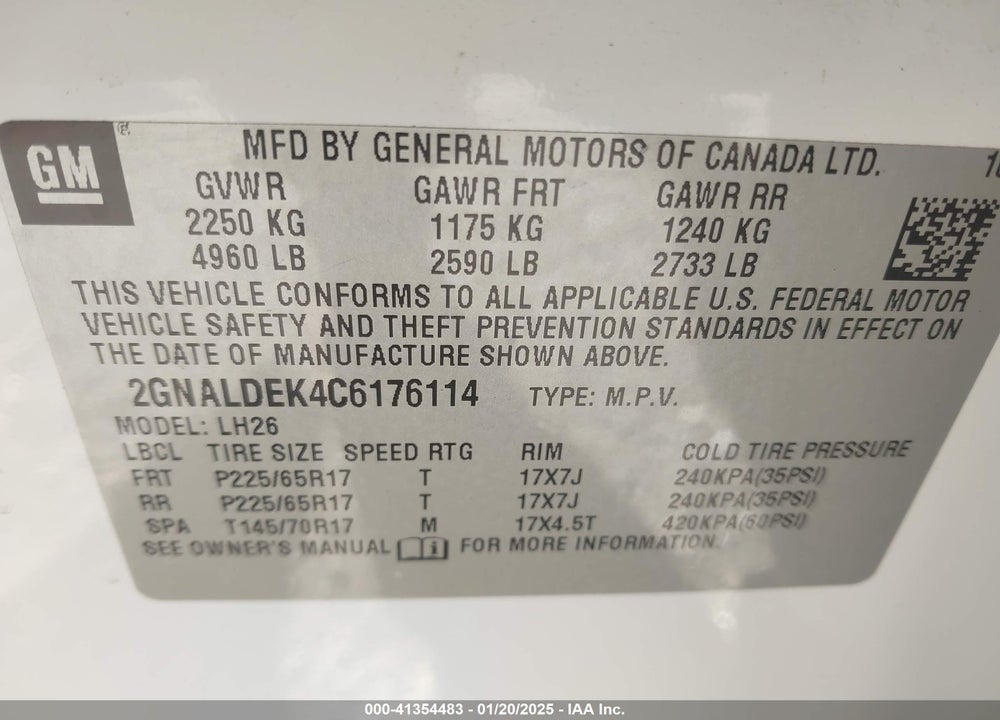 2012 CHEVROLET EQUINOX 1LT VIN: 2GNALDEK4C6176114