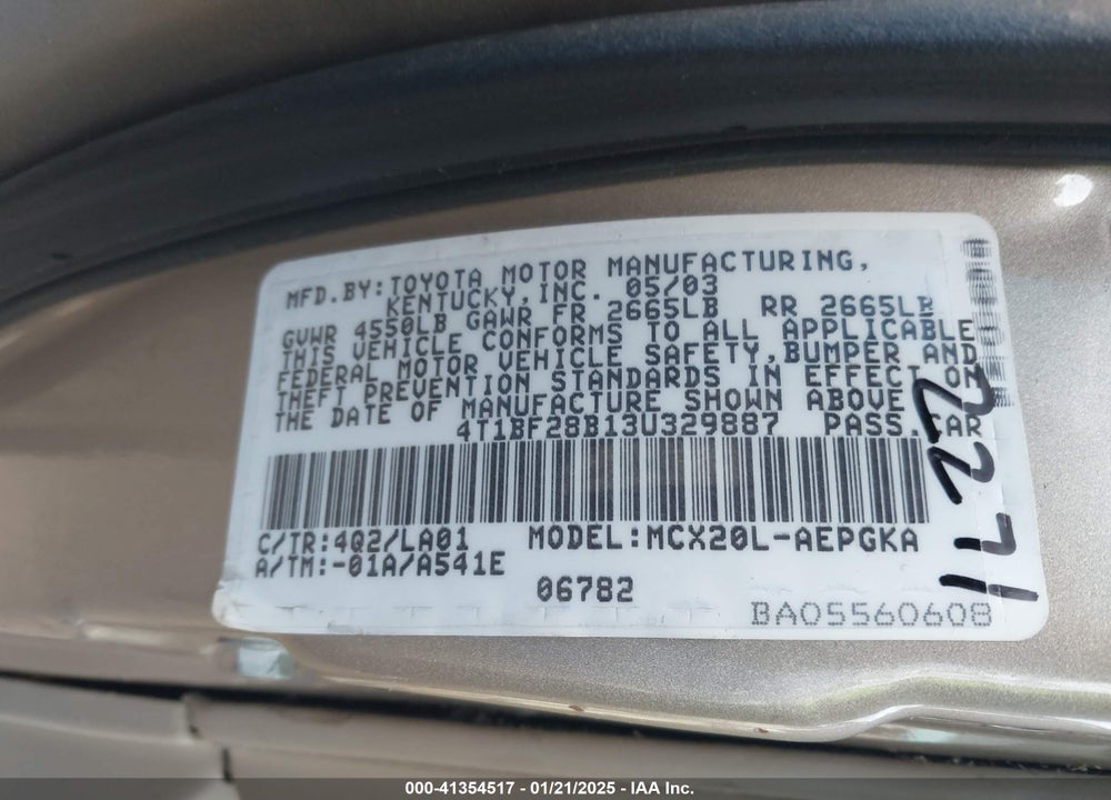 2003 TOYOTA AVALON XLS VIN: 4T1BF28B13U329887