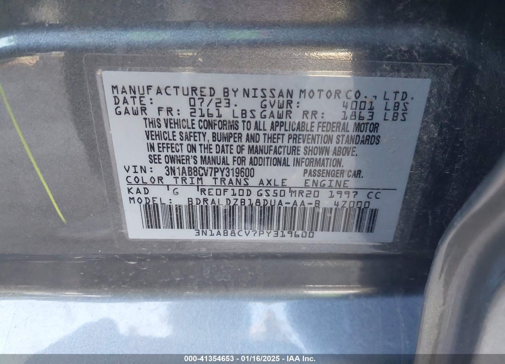2023 NISSAN SENTRA SV XTRONIC CVT VIN: 3N1AB8CV7PY319600
