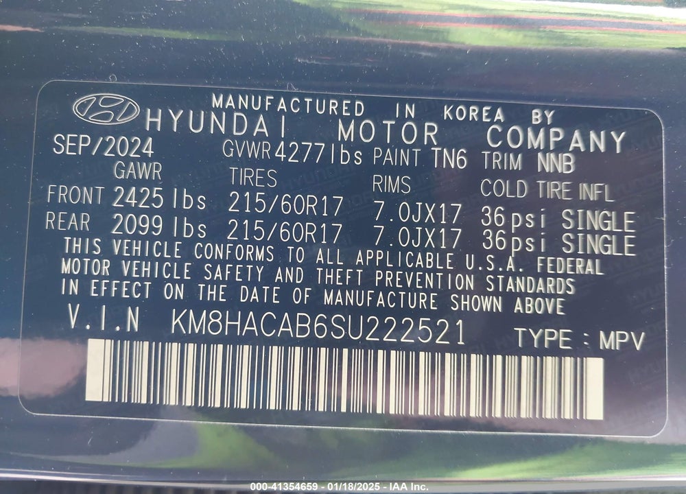 2025 HYUNDAI KONA SE VIN: KM8HACAB6SU222521