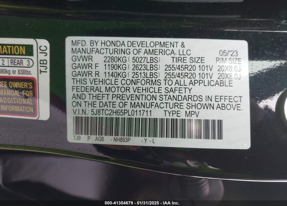 2023 ACURA RDX A-SPEC PACKAGE VIN: 5J8TC2H65PL011711