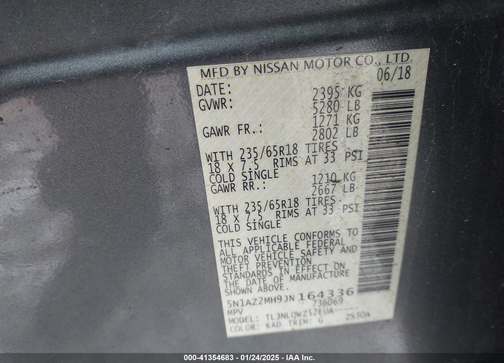 2018 NISSAN MURANO SV VIN: 5N1AZ2MH9JN164336