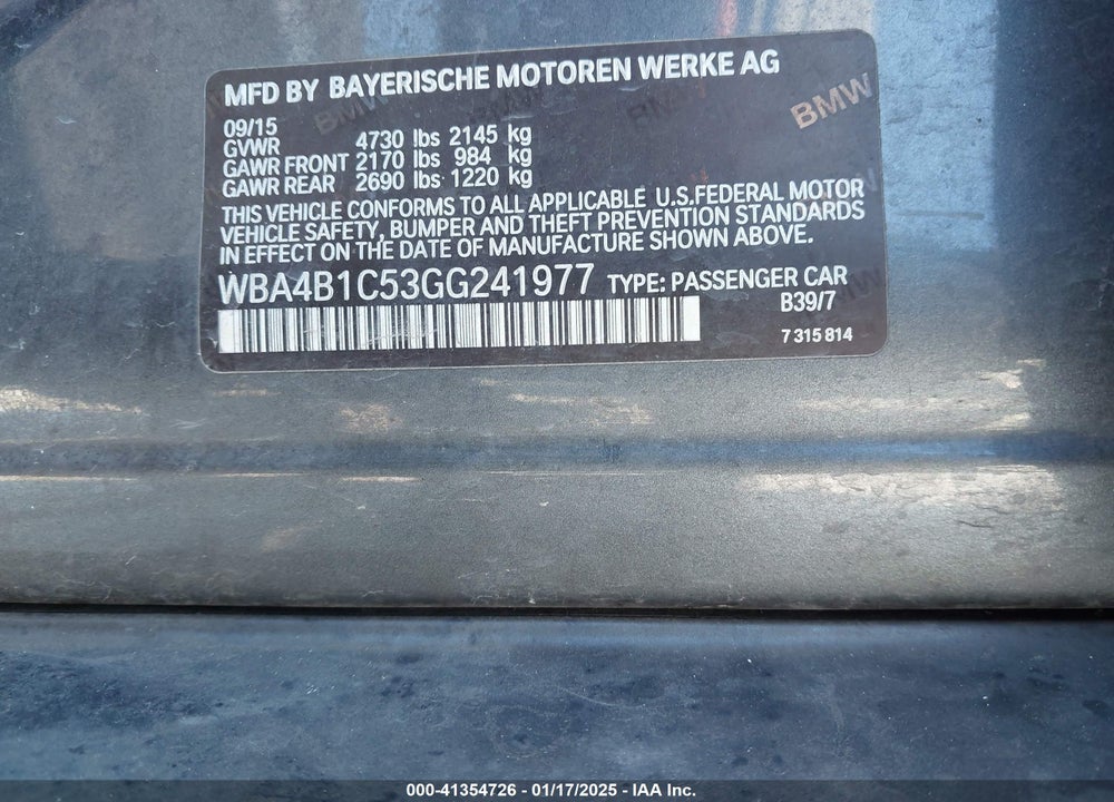 2016 BMW 435I GRAN COUPE VIN: WBA4B1C53GG241977