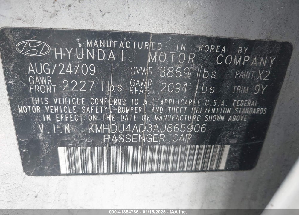 2010 HYUNDAI ELANTRA VIN: KMHDU4AD3AU865906