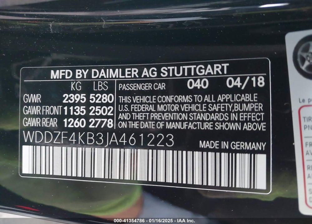 2018 MERCEDES-BENZ E 300 VIN: WDDZF4KB3JA461223