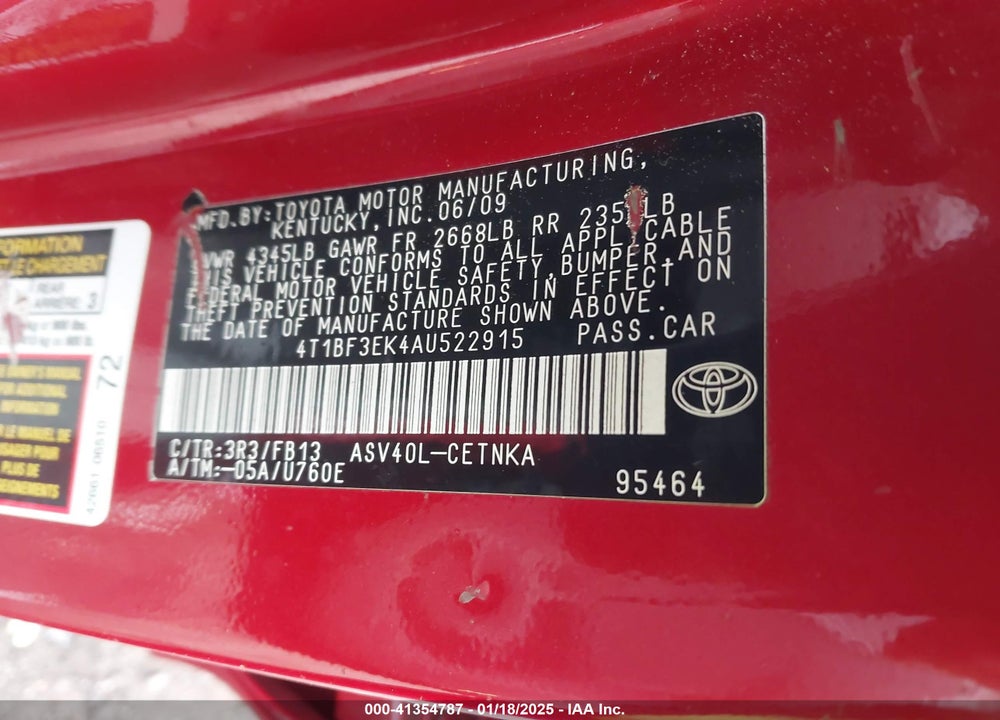 2010 TOYOTA CAMRY LE VIN: 4T1BF3EK4AU522915